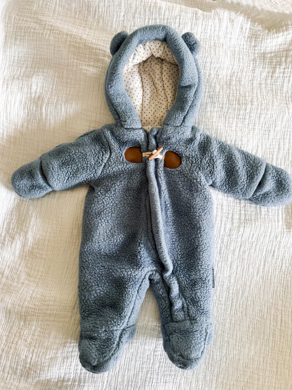 Wippette Blue Fleece Baby Footed One-Piece with Hood